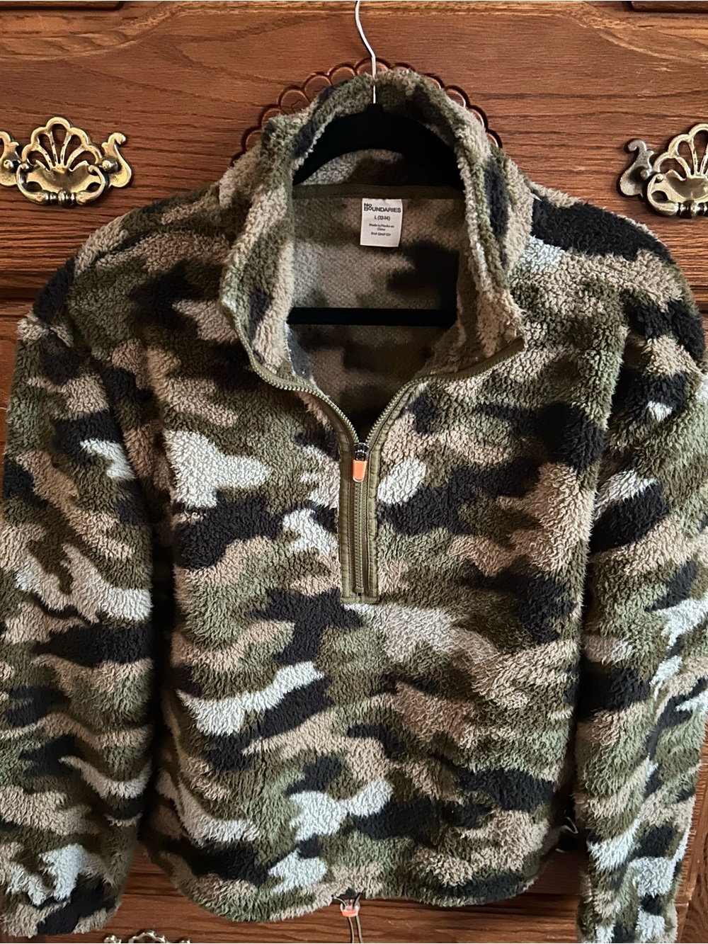 Camouflage Sherpa Half-Zip Pullover Sweater - Green
